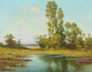 Arno Bretsnyder, (American, b. 1885), River Landscape