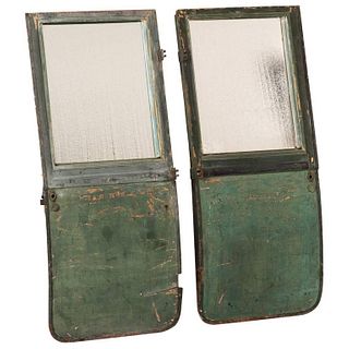 1950s English Pair of Mirrors Made from Green Carriage Doors