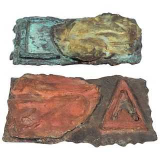 Pair of Cast Bronze Brutalist Plaques