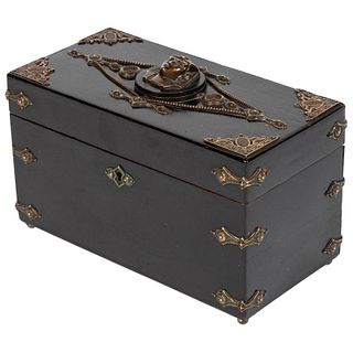 19th Century Ebonized and Decorated Box with Ornate Hardware