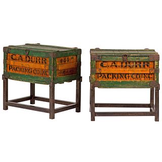 Early 20th Century English Set of Crate Side Table on Steel Bases