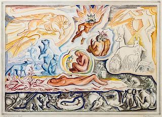 Lloyd Moylan, (American, 1893-1963), Zuni Creation Myth Mural Study