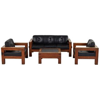 French Modern Salon Set with Sofa, Table, and Two Chairs