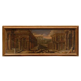 18th Century Oil on Canvas Italian Capriccio Painting of Architectural Ruins