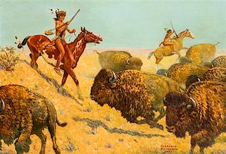 Clarence Ellsworth, (American, 1885-1961), Buffalo Hunt, 1957
