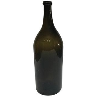 Large Green Blown Glass Bottle from Mid 19th Century France