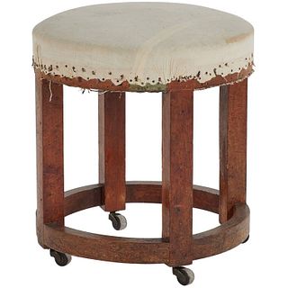 Wooden Stool Upholstered in Linen from Late 19th Century France
