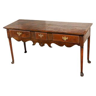 18th Century English Oak Three-Drawer Dresser or Sofa Table Server