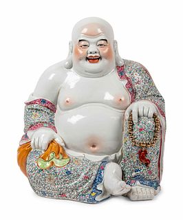 A Large Chinese Famille Rose Porcelain Figure of Laughing Buddha