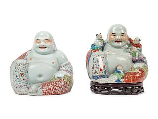 Two Chinese Famille Rose Porcelain Figures of Laughing Buddha