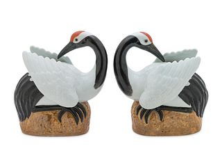 A Pair of Chinese Export Porcelain Figures of Cranes