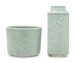 Two Chinese Celadon Porcelain Articles