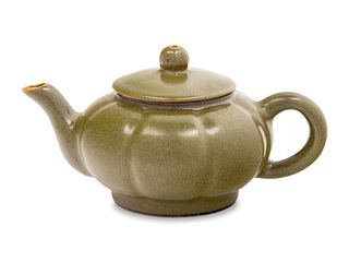 A Chinese Tea Dust Glazed Porcelain Teapot