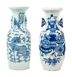 Two Chinese Blue and White Porcelain Baluster Vases