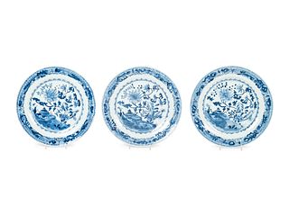 Three Chinese Export Blue and White Porcelain Plates