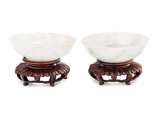 A Pair of Chinese White Jadeite 'Lotus' Bowls
