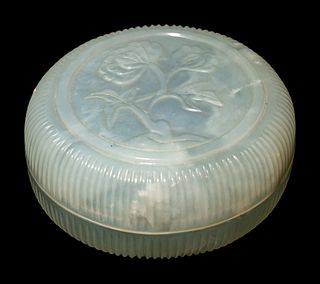 A Small Chinese White Jade Circular Covered Box and A Chinese Dark Spinach Jade Covered Vase