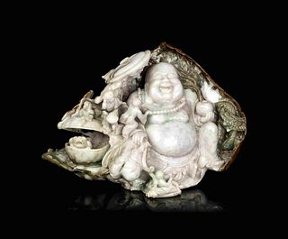 A Large Chinese Green and Pale Celadon Jadeite Figural Group of Immortals