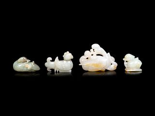 Four Chinese Celadon Jade Carvings of Birds