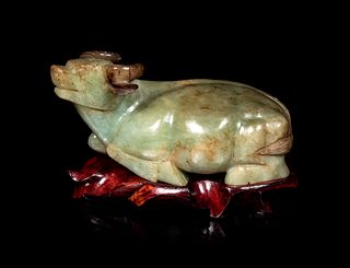 A Chinese Hardstone Figure of a Recumbent Ox