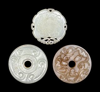 Three Chinese Pierced and Reticulated Jade Plaques