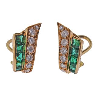 Oscar Heyman 18k Gold Diamond Emerald Earrings