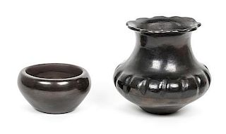 Two Pueblo Pottery Blackware Items The first height 6 1/2 ix diameter 6 1/2 inches.