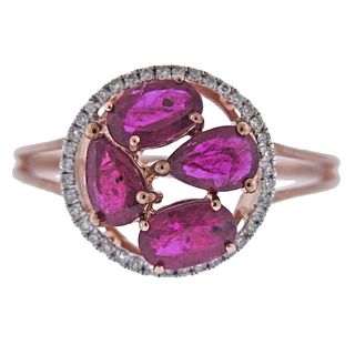 Kallati Rose Gold Diamond Ruby Ring 
