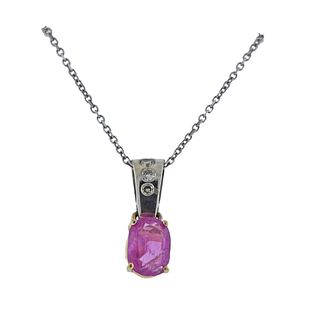 14k Gold 3.08ct Pink Sapphire Diamond Pendant Necklace