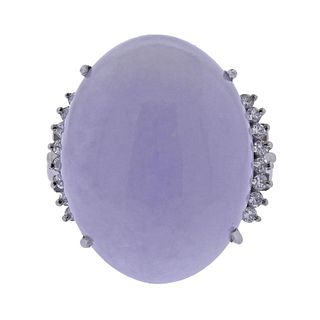 Platinum 12.07ct Lavender Jade Cabochon Diamond Ring 
