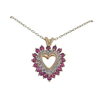 14k Gold Diamond Ruby Heart Pendant Necklace