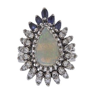 14k Gold Diamond Sapphire Opal Cocktail Ring