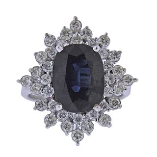 14K Gold Sapphire Diamond Cluster Ring