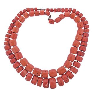 GIA Natural Coral Bead Necklace Set of 2