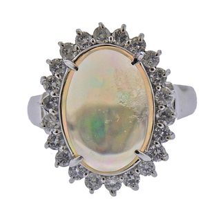 3.61 Carat Opal Diamond Platinum Cocktail Ring