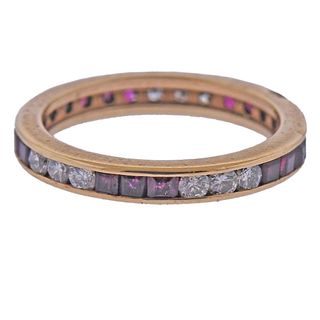 18K Gold Ruby Diamond Wedding Band Ring