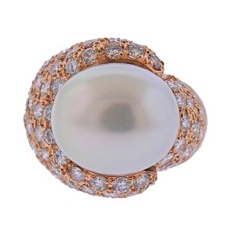 18K Gold South Sea Pearl Diamond Cocktail Ring