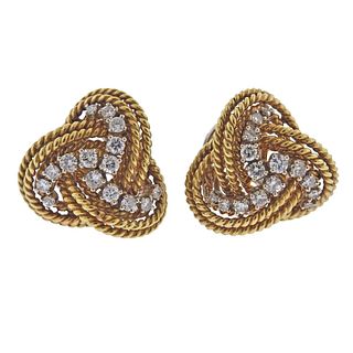 1960s 18k Gold Diamond Woven Earrings