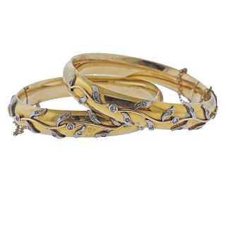 14k Gold Diamond Bangle Bracelet Set