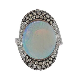14k Gold 6.21ct Opal Diamond Cocktail Ring
