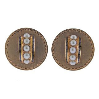 Retro 1940s 14k Gold Pearl Sapphire Earrings