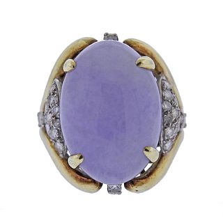14k Gold Lavender Jade Cabochon Diamond Ring
