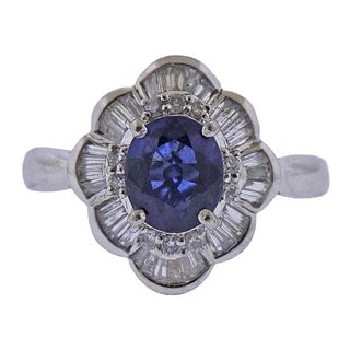 Platinum 1.59 Carat Sapphire Diamond Ring