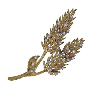 18k Gold Diamond Brooch Pin