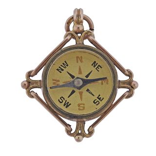 Antique English 9k Gold Bloodstone Compass Charm Pendant