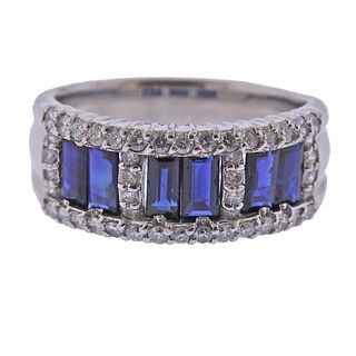 Platinum Diamond Sapphire Half Band Ring