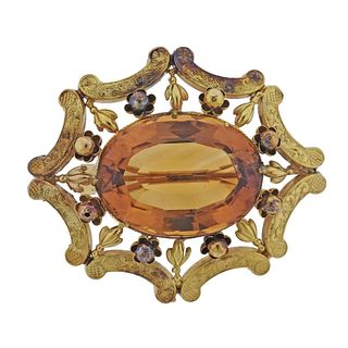 Antique 18k Gold Citrine Brooch Pin