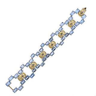 18k Gold 80 Carats Blue Topaz Diamond Bracelet