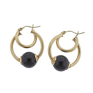 14k Gold Onyx Hoop Earrings