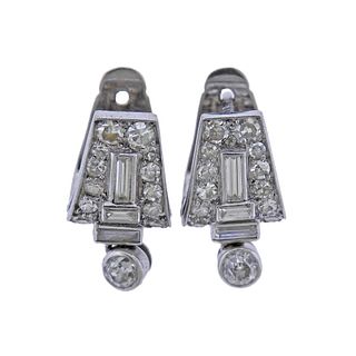 French Art Deco Platinum Diamond Earrings